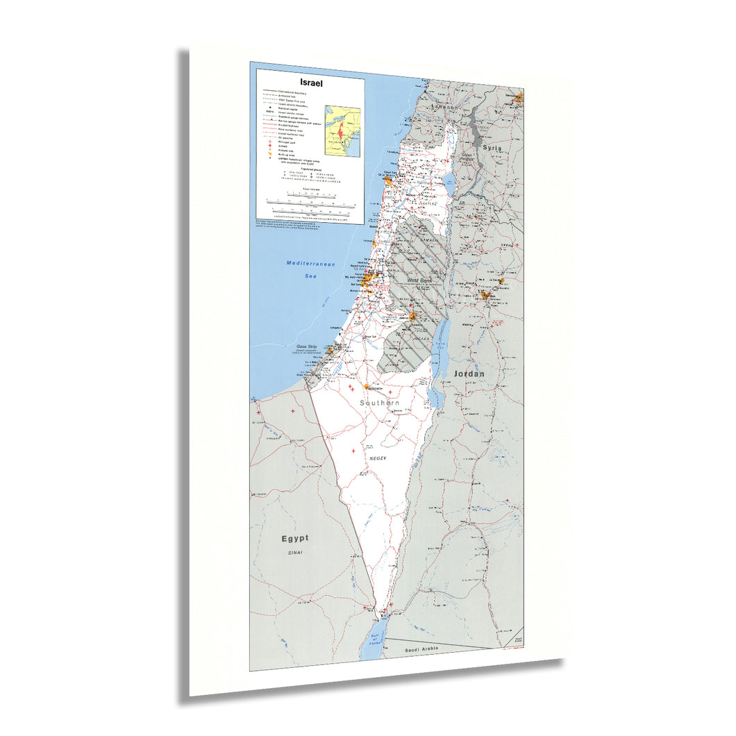 Digitally Restored and Enhanced 1988 Israel Map - Poster Map of Israel Wall Art - Old Israel Wall Map History - Large Map of Israel Poster Print