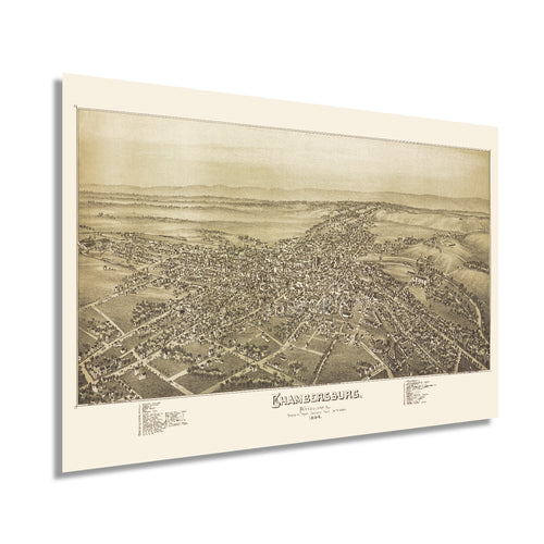 Digitally Restored and Enhanced 1864 Chambersburg Pennsylvania Map - Old Chambersburg PA Map Poster - History Map of Chambersburg Pennsylvania Wall Art