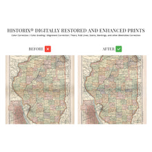 Load image into Gallery viewer, Digitally Restored and Enhanced 1891 Map of Illinois with Closeup of City of Chicago - Vintage Map of Illinois Wall Art - Illinois State Map - Illinois Wall Decor - Map of Illinois Poster
