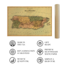 Load image into Gallery viewer, Digitally Restored and Enhanced 1886 Puerto Rico Map Wall Art - Mapa topografico de la isla de Puerto Rico - Vintage Map of Puerto Rico Poster - Puerto Rican Artwork For Walls Decor - Old Map
