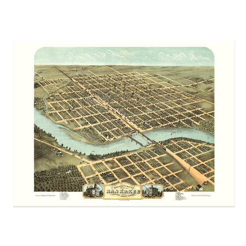 Digitally Restored and Enhanced 1869 Kankakee Illinois Map Poster - Old Map of Kankakee Illinois Wall Art - Bird's Eye View History Map of Illinois Poster