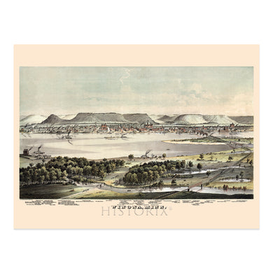 Digitally Restored and Enhanced 1874 Winona Minnesota Map Print - Vintage Wall Map of Minnesota Poster - Bird's Eye View Map of Winona Minnesota Wall Art