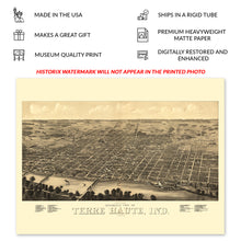 Load image into Gallery viewer, Digitally Restored and Enhanced 1880 Terre Haute Indiana Map Poster - Vintage Panoramic View Map of Terre Haute City Indiana State Wall Art Print
