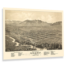 Load image into Gallery viewer, Digitally Restored and Enhanced 1875 Ogden Utah Map Poster - Old Bird&#39;s Eye View Map of Ogden City Utah - Restored History Map of Utah Wall Art Print
