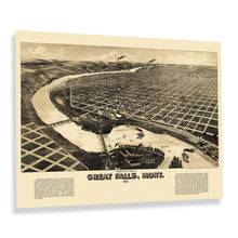 Cargar imagen en el visor de la galería, Digitally Restored and Enhanced 1891 Great Falls Montana Map Poster - Bird&#39;s Eye View of Great Falls City Montana Map Wall Art - Old Wall Map of Montana
