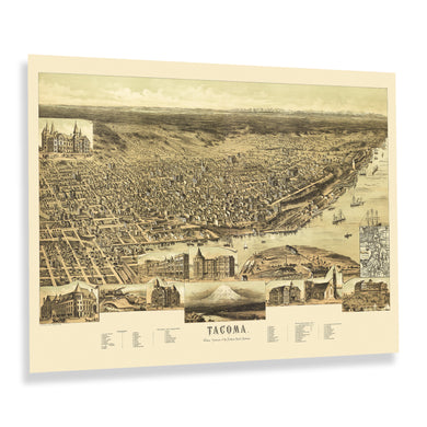 Digitally Restored and Enhanced 1890 Tacoma Washington Map Poster - Historic Bird's Eye View of Tacoma City of Washington State Map Wall Art Print