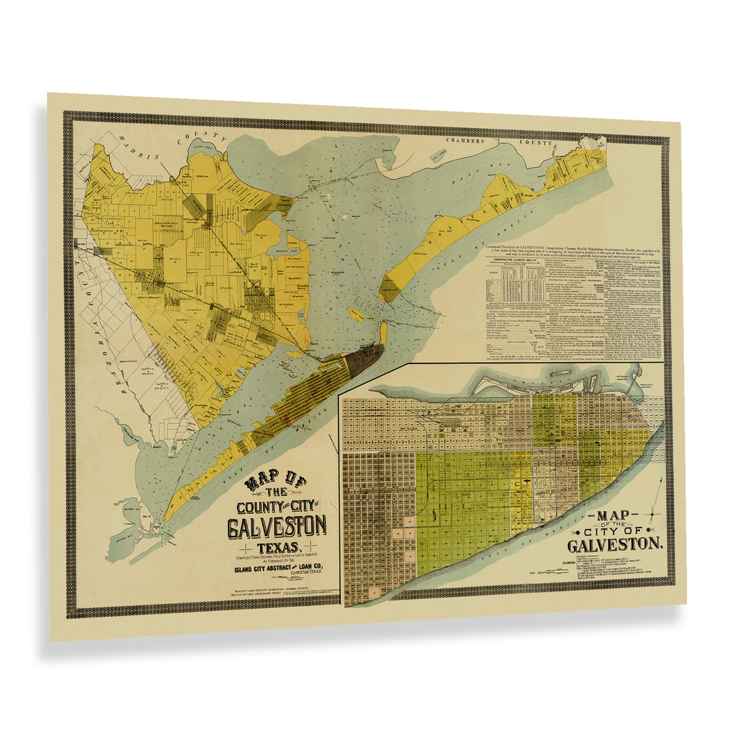 Digitally Restored and Enhanced 1891 Galveston Texas Map Poster - Vintage City & County Map of Galveston Texas - Historical Map of Texas Wall Art Print