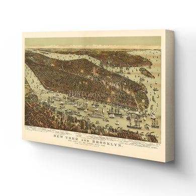 Digitally Restored and Enhanced - 1892 New York and Brooklyn Map Canvas - Canvas Wrap Vintage New York City Wall Art - Restored NYC Map - Old Map of New York & Brooklyn Poster - Historic NYC Wall Poster