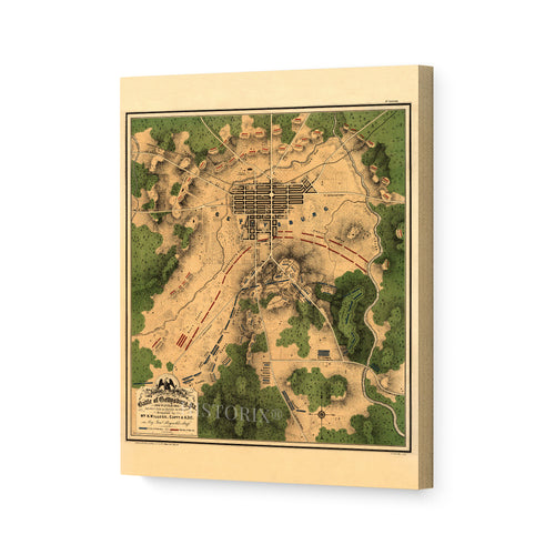 Digitally Restored and Enhanced 1863 Gettysburg Map Canvas Art - Canvas Wrap Vintage Gettysburg Battlefield Map - Old Gettysburg Poster - History Map of the Battle of Gettysburg Pennsylvania Wall Art Poster