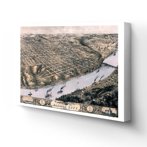 Digitally Restored and Enhanced 1869 Kansas City Map Canvas Art - Canvas Wrap Vintage Kansas City MO Map Poster - History Map of Kansas City Missouri