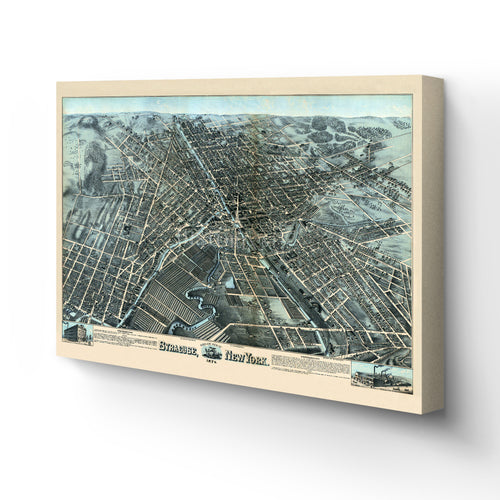 Digitally Restored and Enhanced 1874 Syracuse NY Map Canvas - Canvas Wrap Vintage Syracuse Map Poster - History Map of Syracuse Poster - Syracuse Wall Art - Bird's Eye View of Syracuse New York Map