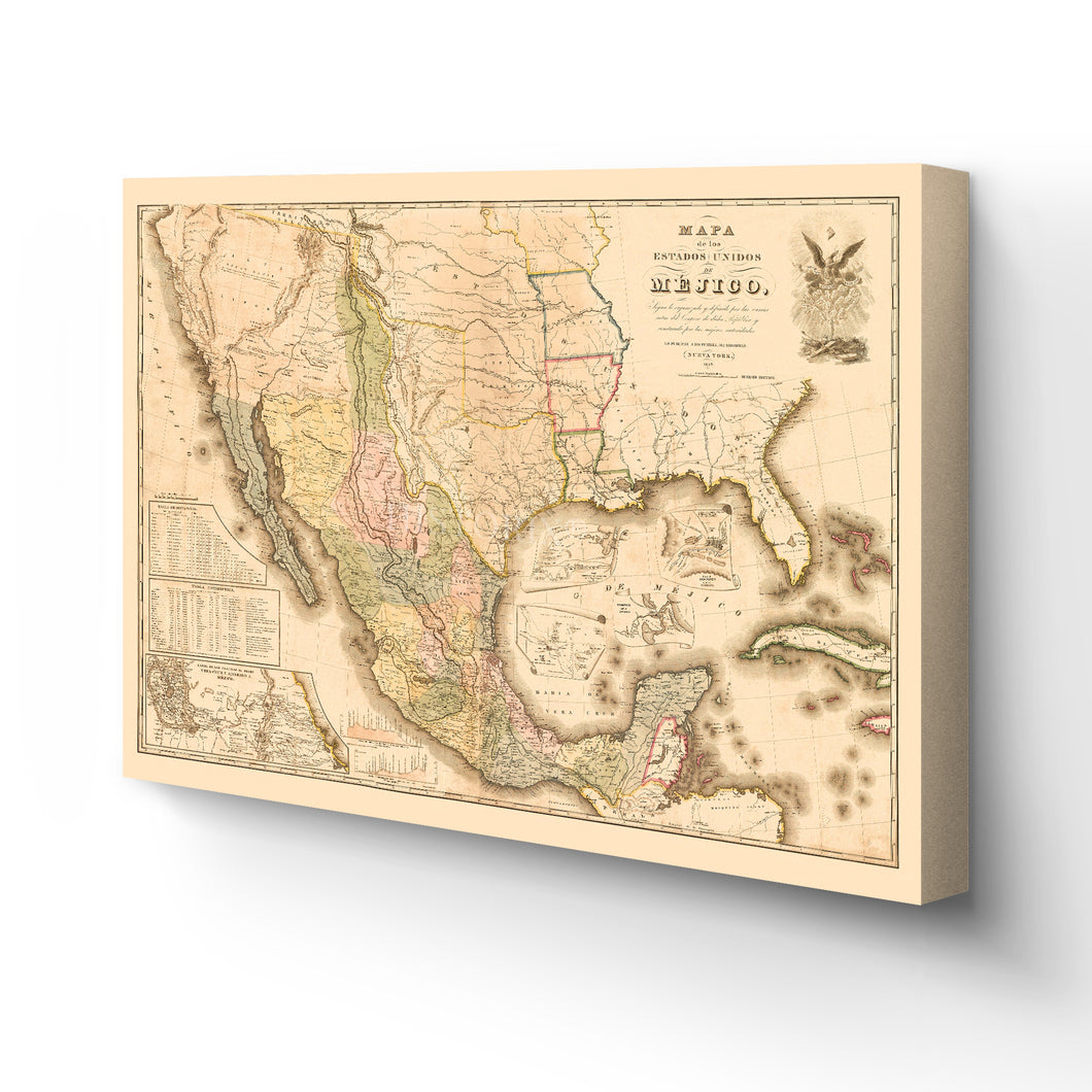Digitally Restored and Enhanced 1847 Mexico Map Canvas - Canvas Wrap Vintage Mexico Map Wall Poster - Old Mapa de Mexico - History Map of Mexico Wall Art - Mapa de los Estados Unidos de Mejico