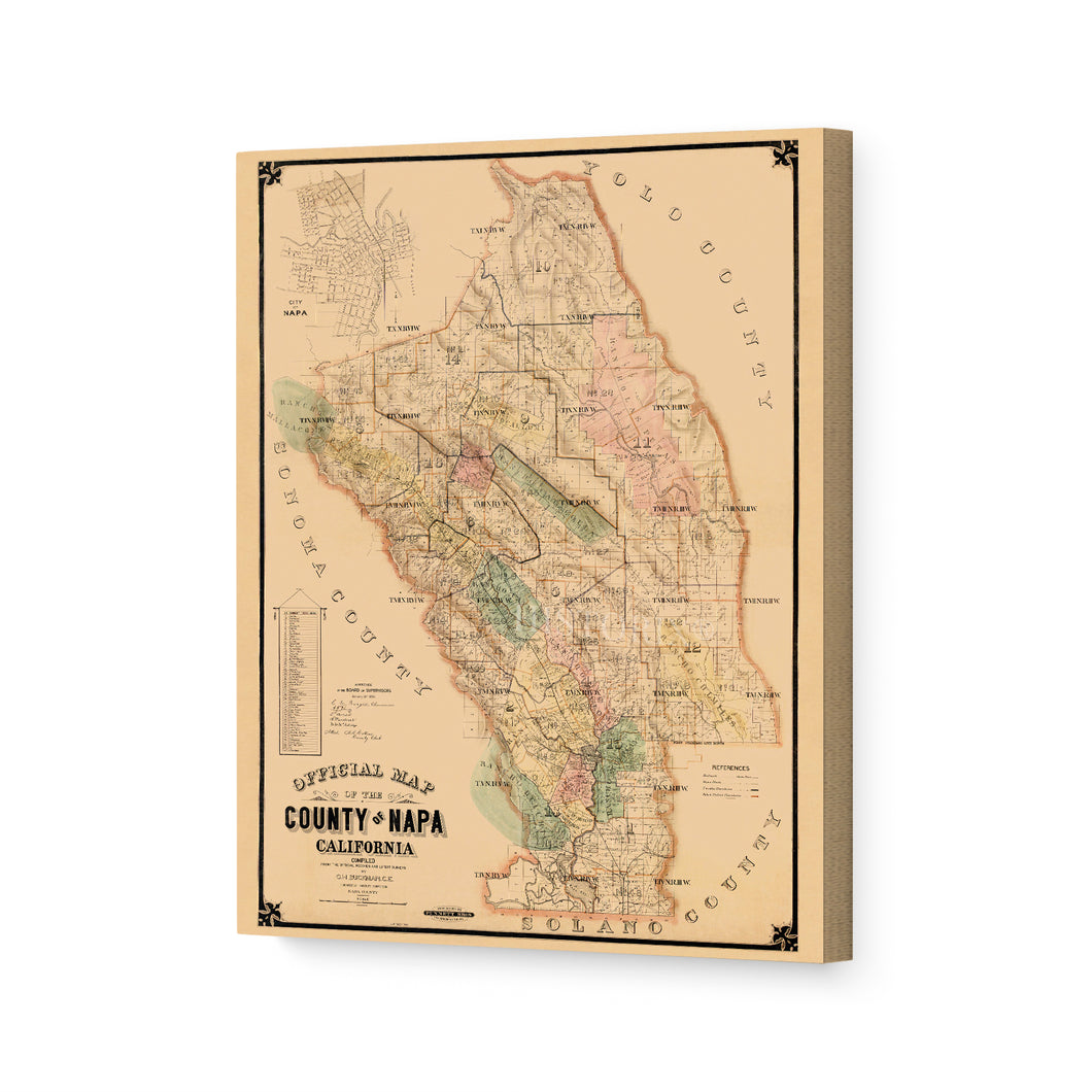 Digitally Restored and Enhanced 1895 Napa County California Map Canvas - Canvas Wrap Vintage Napa Wall Art - Old Napa California Wall Map History