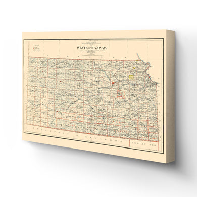 Digitally Restored and Enhanced 1898 Kansas Map Canvas Art - Canvas Wrap Vintage Kansas Poster - Old Map of Kansas Wall Art - Restored State of Kansas Map Poster - Historic Kansas Wall Map Print