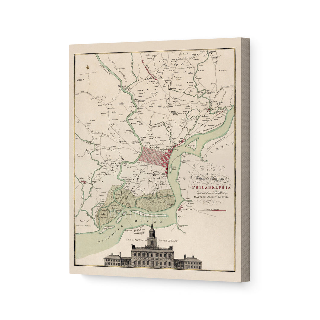 Digitally Restored and Enhanced  1777 Philadelphia Map - Canvas Wrap Vintage Map of Philadelphia - Restored City & Environs Plan Philadelphia Wall Art Poster