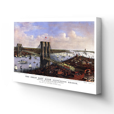 Digitally Restored and Enhanced 1885 New York Brooklyn Map - Canvas Wrap Vintage New York City - Old Brooklyn Bridge Map- Great East River Suspension Bridge New York & Brooklyn Wall Art Poster