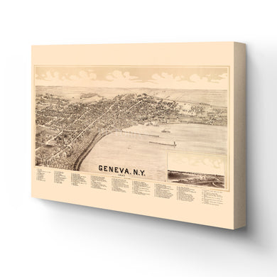 Digitally Restored and Enhanced 1893 Geneva Map Canvas - Canvas Wrap Vintage New York Map Poster - History Map of Geneva NY - Old Geneva New York Map 