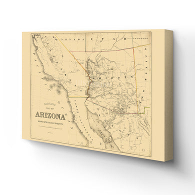 Digitally Restored and Enhanced 1865 Arizona Map Canvas Art - Canvas Wrap Vintage Arizona Map Poster - Old Arizona Wall Art - History Map of Arizona