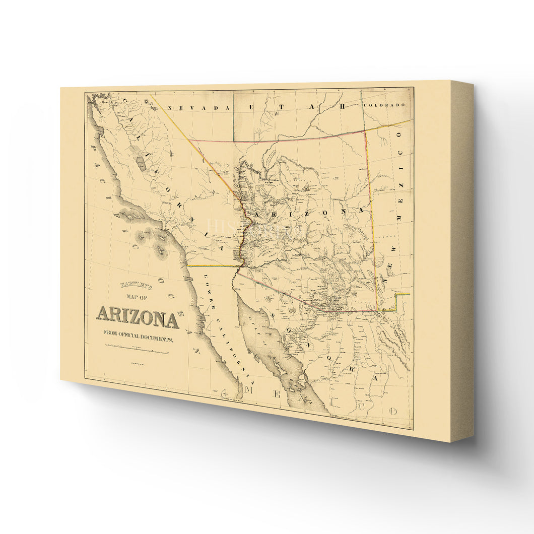 Digitally Restored and Enhanced 1865 Arizona Map Canvas Art - Canvas Wrap Vintage Arizona Map Poster - Old Arizona Wall Art - History Map of Arizona