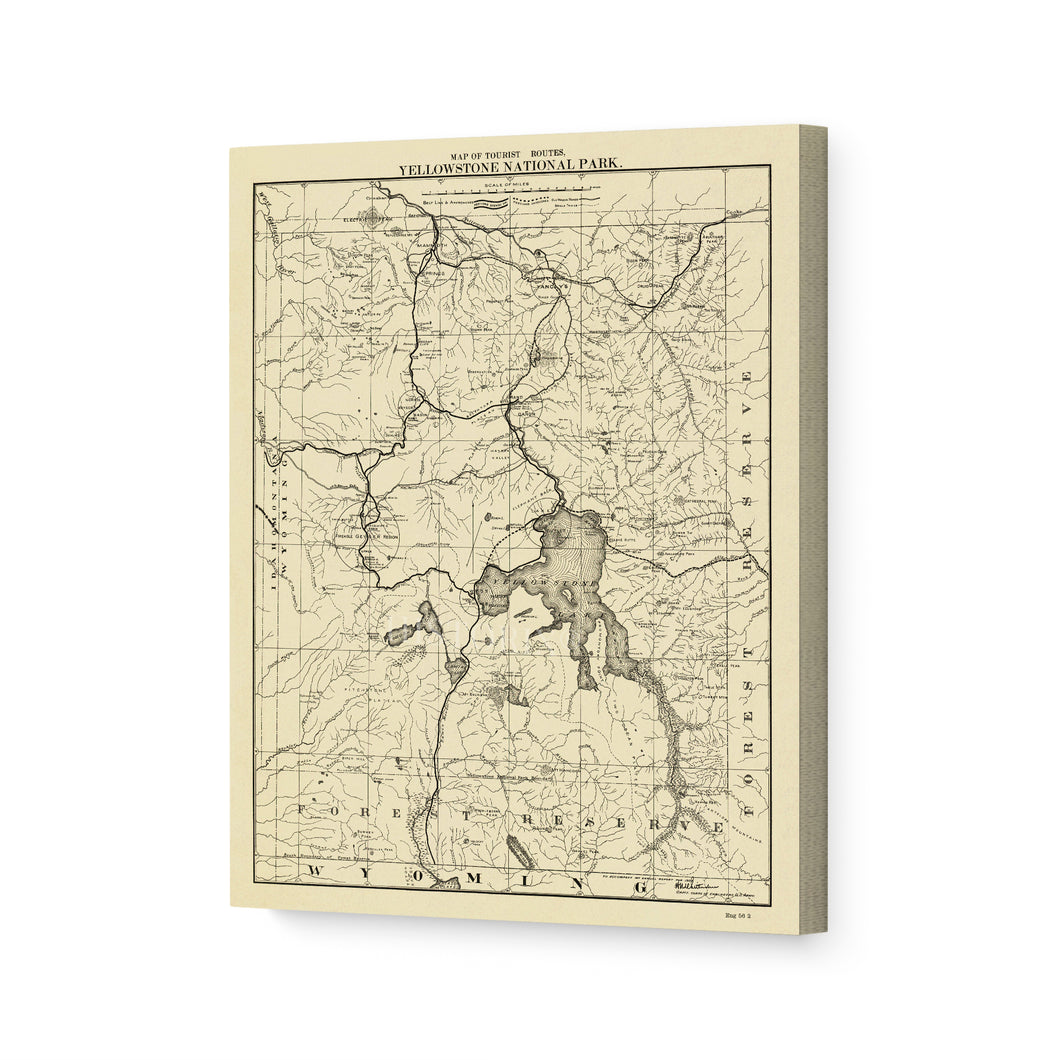 Digitally Restored and Enhanced 1900 Yellowstone National Park Map Canvas Art - Canvas Wrap Vintage Wyoming Map Poster - Historic Map of Wyoming Wall Art - Restored Tourist Routes of Yellowstone Map