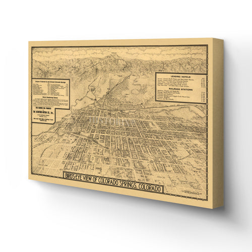 Digitally Restored and Enhanced 1909 Colorado Map Canvas Art - Canvas Wrap Vintage Colorado Map Poster - Old Map of Colorado Springs - Colorado Wall Art - Bird's Eye View Map of Colorado Springs CO