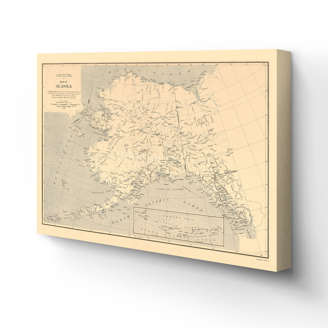 Digitally Restored and Enhanced 1909 Alaska Map Canvas Art - Canvas Wrap Vintage Alaska Map Poster - Old Alaska Wall Art - History Map of Alaska Poster - State of Alaska Map Showing Aleutian Islands
