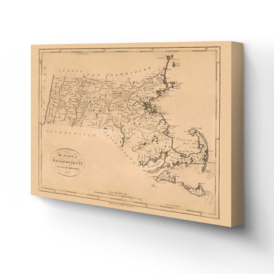 Digitally Restored and Enhanced 1796 Massachusetts Map Canvas - Canvas Wrap Vintage Massachusetts Wall Art - Old Map of Massachusetts State - Massachusetts Poster - Historic Massachusetts State Map