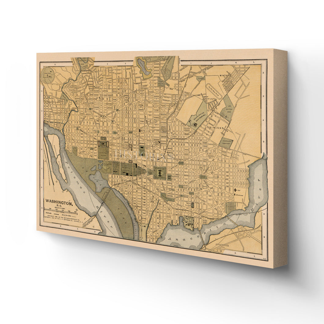 Digitally Restored and Enhanced 1897 Washington DC Map Canvas Art - Canvas Wrap Vintage Wall Map of Washington DC - Old Washington DC - Restored Washington DC Map Wall Art Poster Print