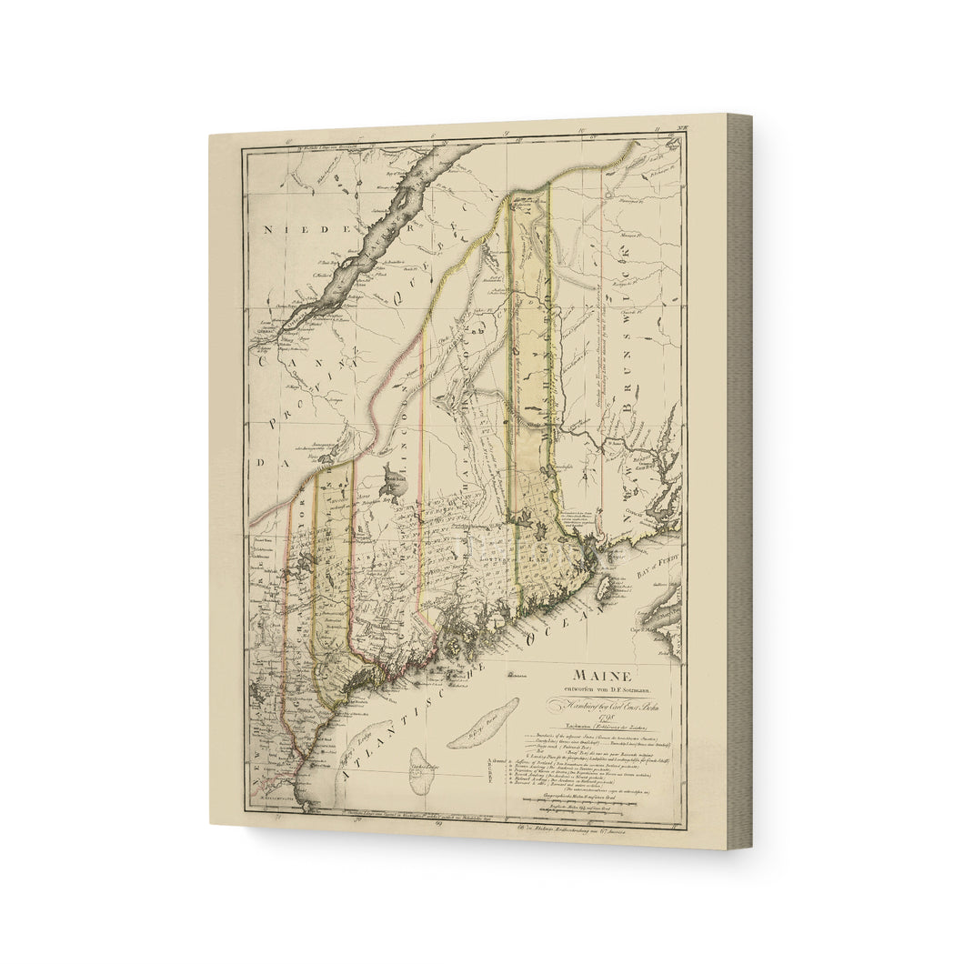 Digitally Restored and Enhanced 1798 Maine Map Canvas Art - Canvas Wrap Vintage Map of Maine Poster - Old Maine Wall Art - Restored State of Maine Map Poster Showing Counties & Civil Subdivisions