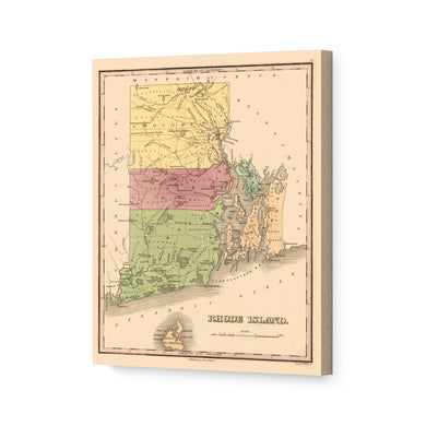 Digitally Restored and Enhanced 1829 Rhode Island State Map Canvas Art - Canvas Wrap Vintage Rhode Island Wall Art - Old Rhode Island Poster - Historic RI Map - Restored Map of Rhode Island Print