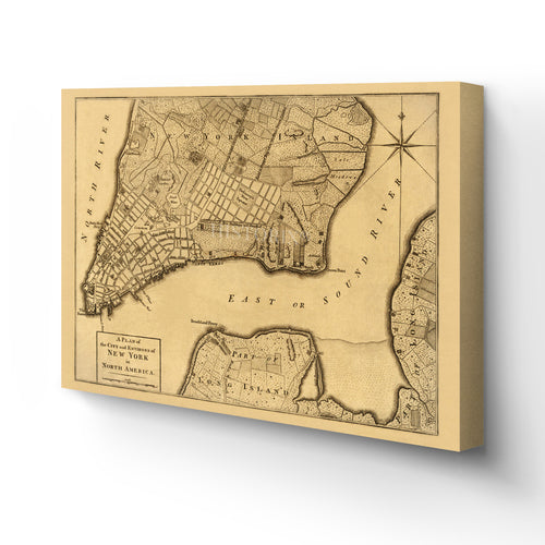 Digitally Restored and Enhanced 1776 New York Canvas Map - Canvas Wrap Vintage New York Map - Old New York Wall Art - Historic Wall Map of New York City Poster - Plan of New York City Map & Environs