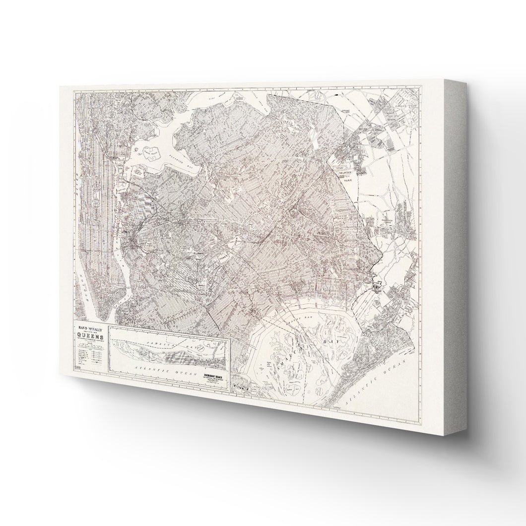 Digitally Restored and Enhanced 1922 Queens New York Map Canvas - Canvas Wrap Vintage Queens Map Poster of New York City Wall Art - Historic Queens NY Poster - Restored Queens New York Canvas Wall Art