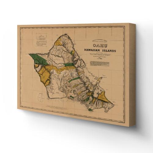 Digitally Restored and Enhanced 1881 Oahu Hawaii Map Canvas Art - Canvas Wrap Vintage Map of Oahu Poster - Historic Hawaiian Map Poster - Old Oahu Wall Art - Restored Oahu Hawaiian Islands Map