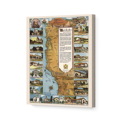 Digitally Restored and Enhanced 1949 California Map Canvas - Canvas Wrap Vintage Map of California Missions - Old California Wall Art - Historic California Wall Map - Restored California Missions Map