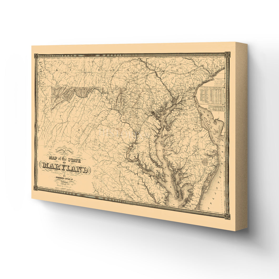 Digitally Restored and Enhanced 1841 Maryland Map Canvas Art - Canvas Wrap Vintage Map of Maryland Poster - Old Maryland State Map Print - Restored Maryland Wall Art - Historic Maryland Map Poster