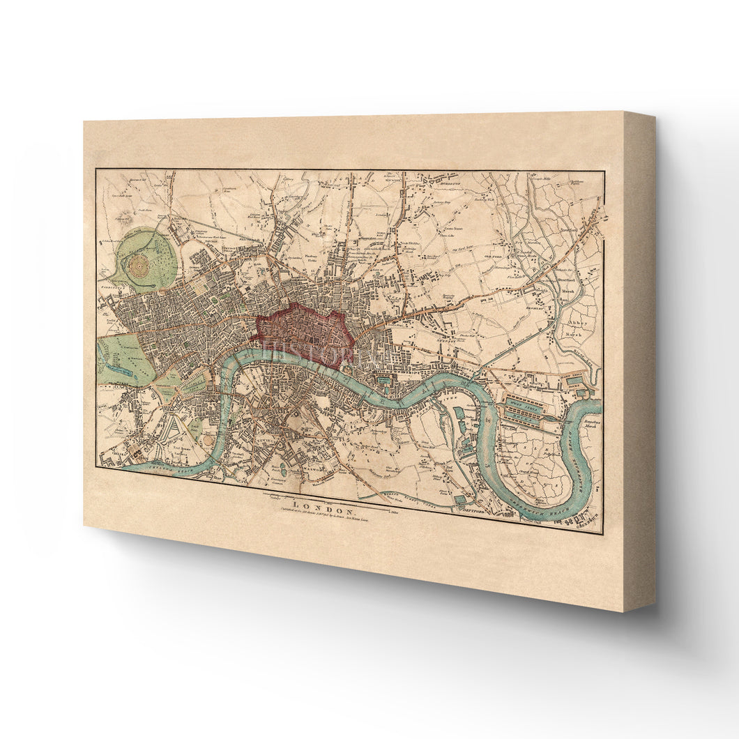 Digitally Restored and Enhanced 1815 City of London Map Canvas - Canvas Wrap Vintage London Wall Art - Old Map of London Poster - History Map of London England Wall Art - Historic London England Map