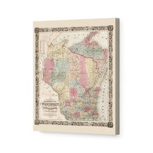 Load image into Gallery viewer, Digitally Restored and Enhanced 1851 Wisconsin Map Canvas - Canvas Wrap Vintage Wisconsin Map - Old Wisconsin Wall Art - Historic Wisconsin State Map - Township Map of the State of Wisconsin Wall Map
