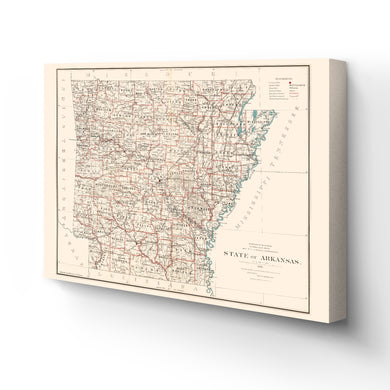 Digitally Restored and Enhanced 1886 Arkansas Map Canvas - Canvas Wrap Vintage Map of Arkansas Wall Art - Old Arkansas State Map - Historic AR Map Poster - Arkansas Map Art from General Land Office