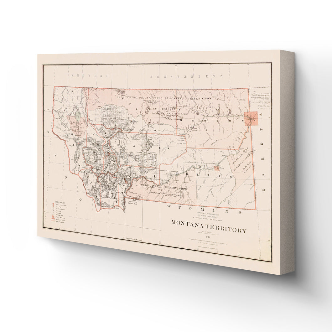 Digitally Restored and Enhanced 1879 Montana Map Canvas Art - Canvas Wrap Vintage Montana Poster - Old Montana Wall Art - History Montana Map Poster - Map of Montana Territory from Official Records