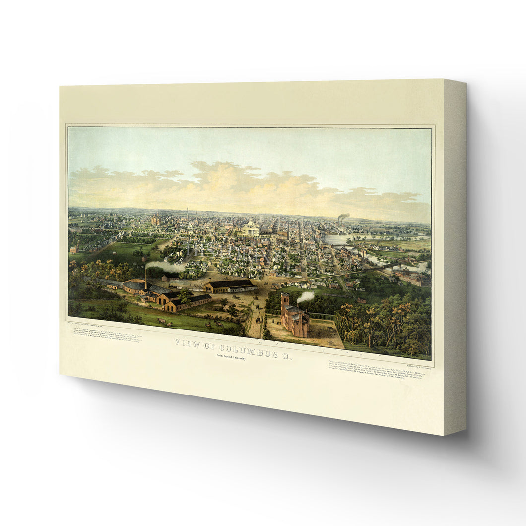 Digitally Restored and Enhanced 1867 Columbus Ohio Map Canvas - Canvas Wrap Vintage Columbus Map - Old Columbus Ohio Wall Art - History Map of Columbus Ohio Poster - Historic View of Columbus OH Map