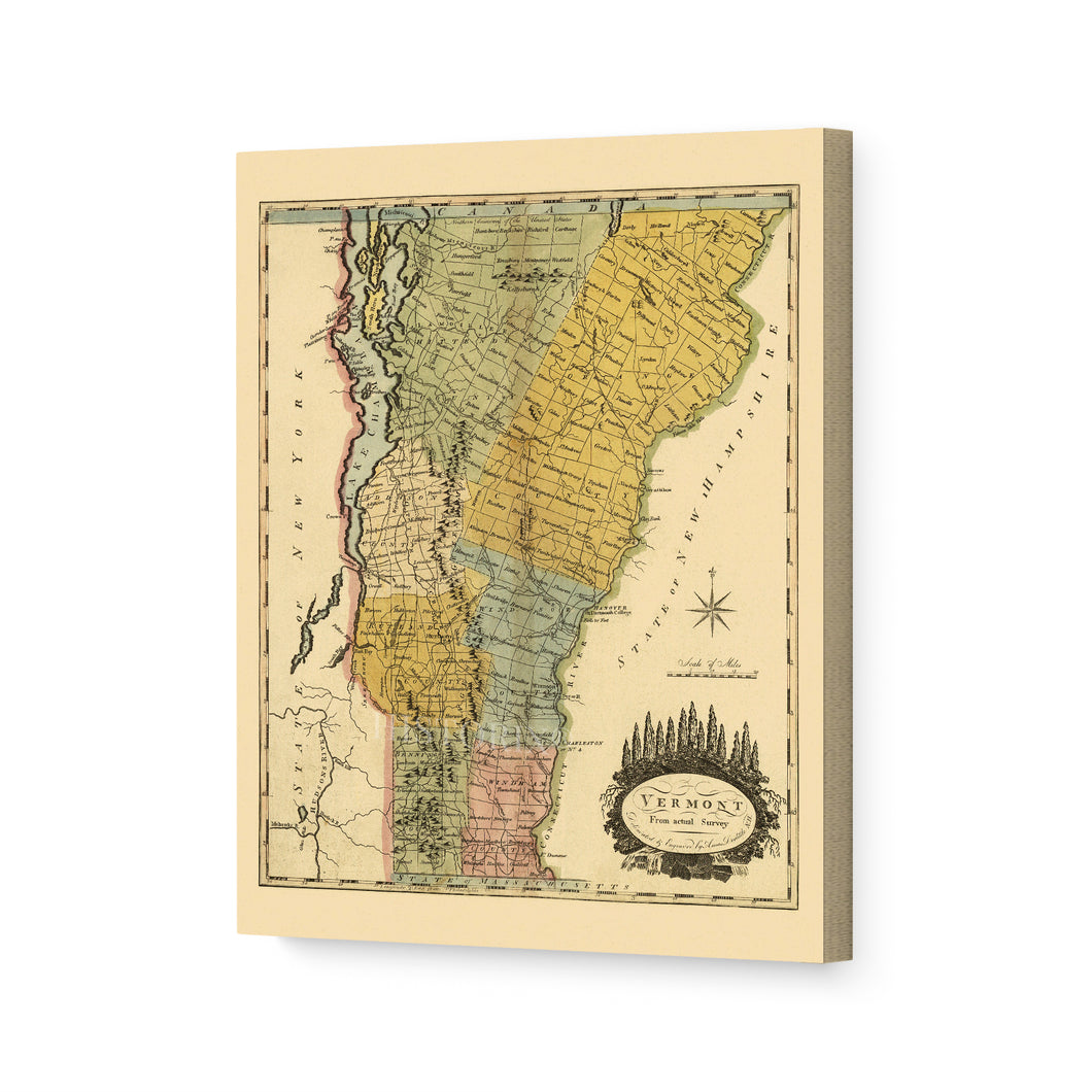 Digitally Restored and Enhanced 1814 Vermont Map Canvas Art - Canvas Wrap Vintage Vermont Wall Art - Old Vermont Map Poster - Vermont State Map History - Map of Vermont Poster from Actual Survey