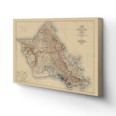 Digitally Restored and Enhanced 1938 Oahu Hawaii Map Canvas - Canvas Wrap Vintage Oahu Wall Art - Old Map of Oahu Hawaii Poster - Historic Topographic Map of Oahu Poster - City & County of Honolulu HI