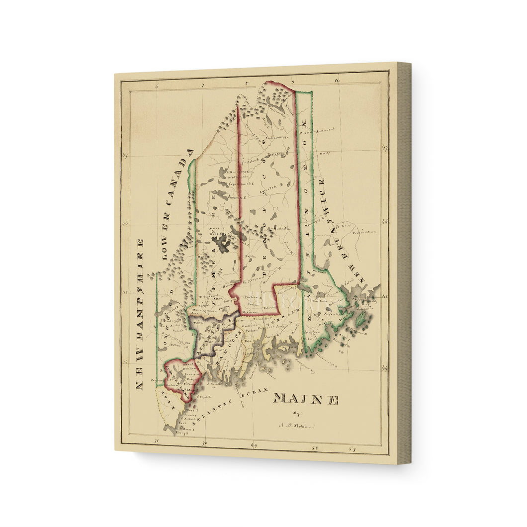 Digitally Restored and Enhanced 1820 Maine Map Canvas Art - Canvas Wrap Vintage Maine Wall Art - Historic Map of Maine Poster - Old Map of the State of Maine Poster - Restored ME Map Print