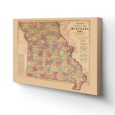 Digitally Restored and Enhanced 1861 Missouri Map Canvas Art - Canvas Wrap Vintage Missouri Map Poster - Historic MO Map - Old Missouri Wall Art - Missouri State Map - Official Wall Map of Missouri