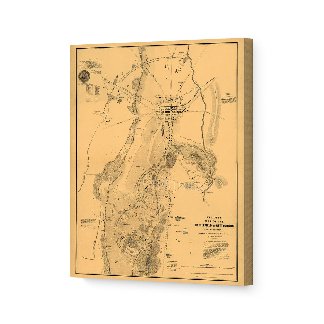 Digitally Restored and Enhanced 1863 Gettysburg Map Canvas - Canvas Wrap Vintage Pennsylvania Map - Historic Map of Pennsylvania Poster - Old Gettysburg Battlefield Map of Pennsylvania Wall Art