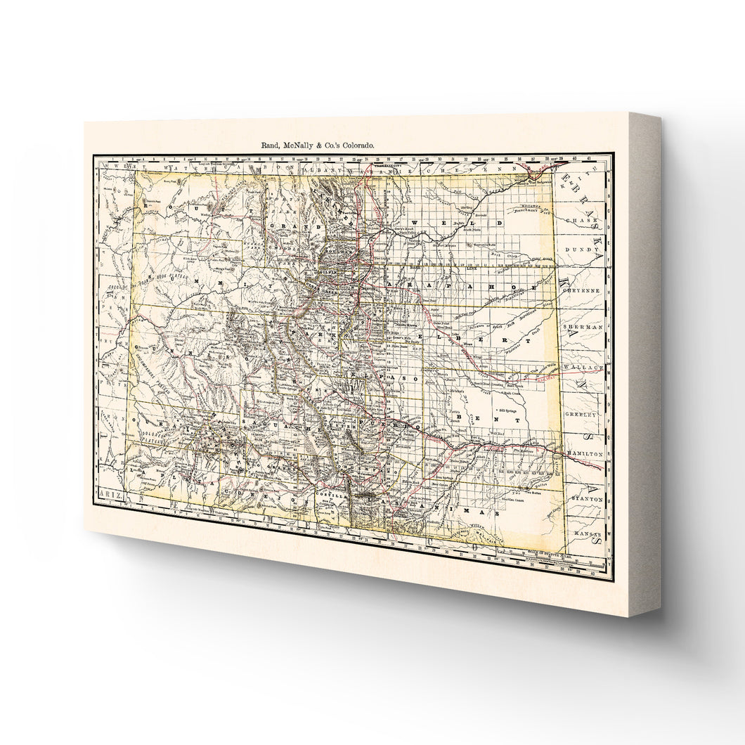 Digitally Restored and Enhanced 1879 Colorado Map Canvas - Canvas Wrap Vintage Colorado Map Poster - Old Colorado Wall Art - History Map of Colorado