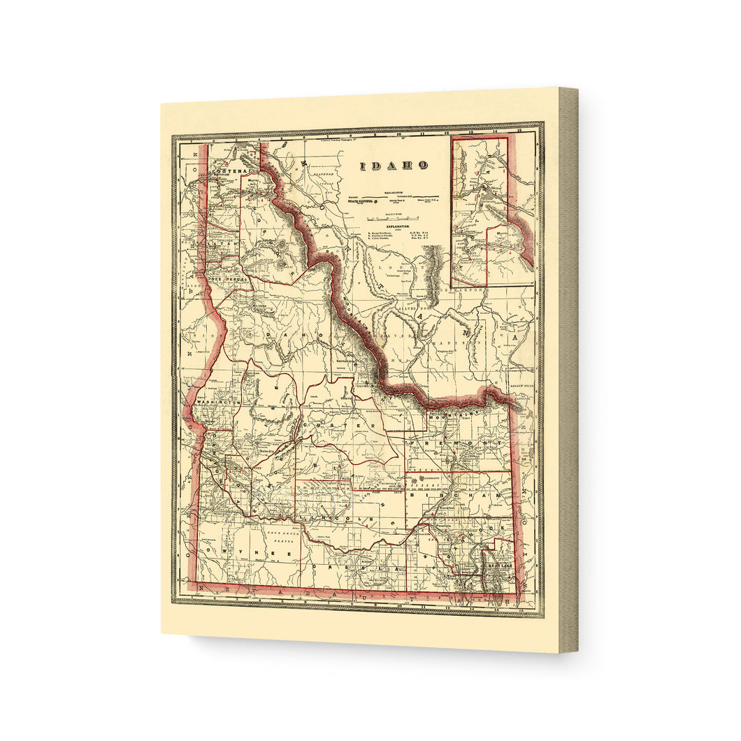 Digitally Restored and Enhanced 1896 Idaho State Map Canvas Art - Canvas Wrap Vintage Idaho Wall Art - Historic Idaho Map Poster - Old Idaho Wall Map - Township & Railroad Map of Idaho Poster