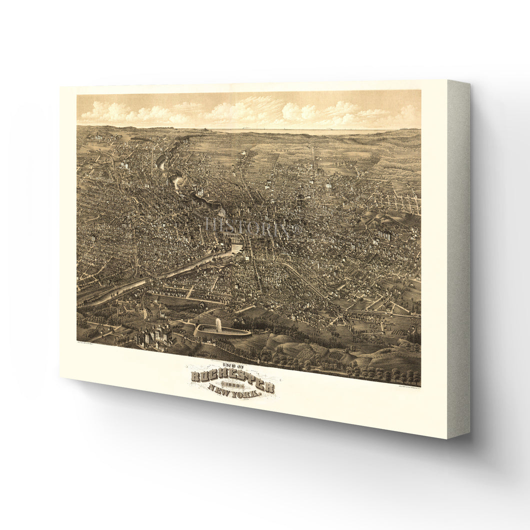 Digitally Restored and Enhanced 1880 Rochester Map Canvas - Canvas Wrap Vintage Rochester Wall Art - Old New York Map - History Map of Rochester NY Wall Art - Bird's Eye View of Rochester NY Map