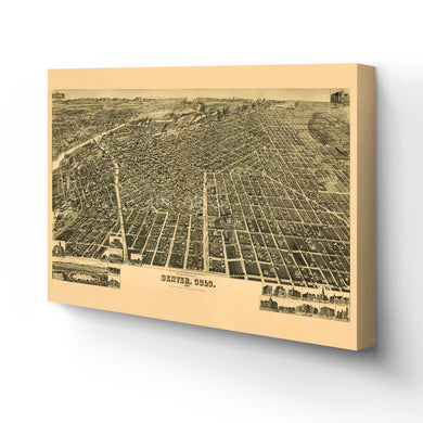 Digitally Restored and Enhanced 1889 Denver Colorado Map Canvas Art - Canvas Wrap Vintage Denver City Map - Old Denver Wall Art - History Map of Denver CO - Perspective Map of Denver Colorado