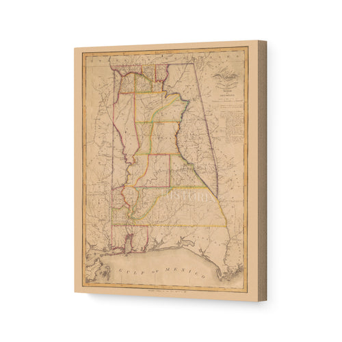 Digitally Restored and Enhanced 1819 Alabama Map Canvas - Canvas Wrap Vintage Alabama Map - Old Alabama Poster Print - History Map of Alabama Wall Art